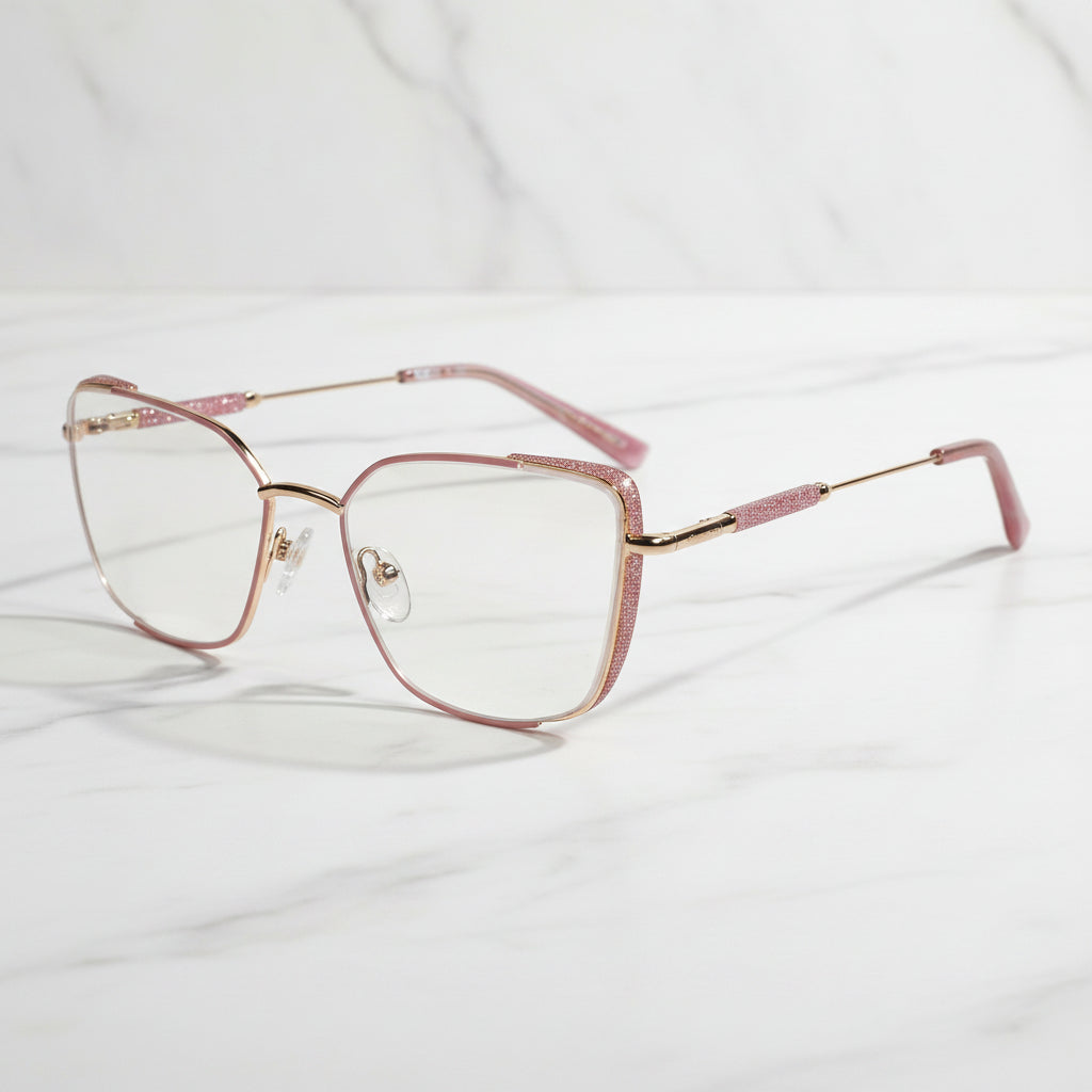 Pink Designer Rimless Cateye Eyeglasses For Women ELE7022-PNK