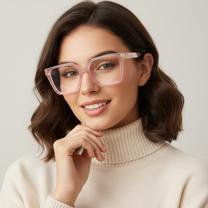 Pink Designer Square Eyeglasses For Women LKE23044-PNK