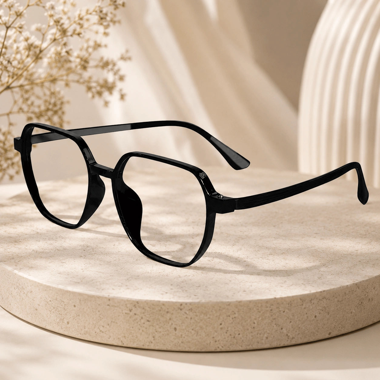 Crystal Black Hexagonal Eyeglasses For Women LKE143-BLK