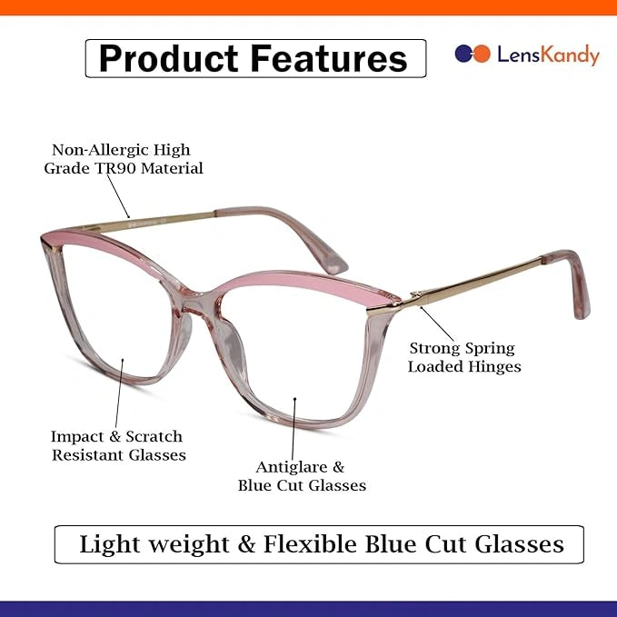 Pink Gold Cat Eye Eyeglasses For Women LKE2036-PNK