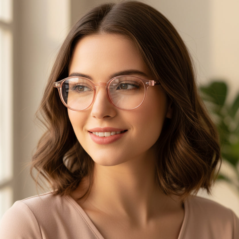 Pink Round Frame Eyeglasses For Men & Women LKE1012-PNK