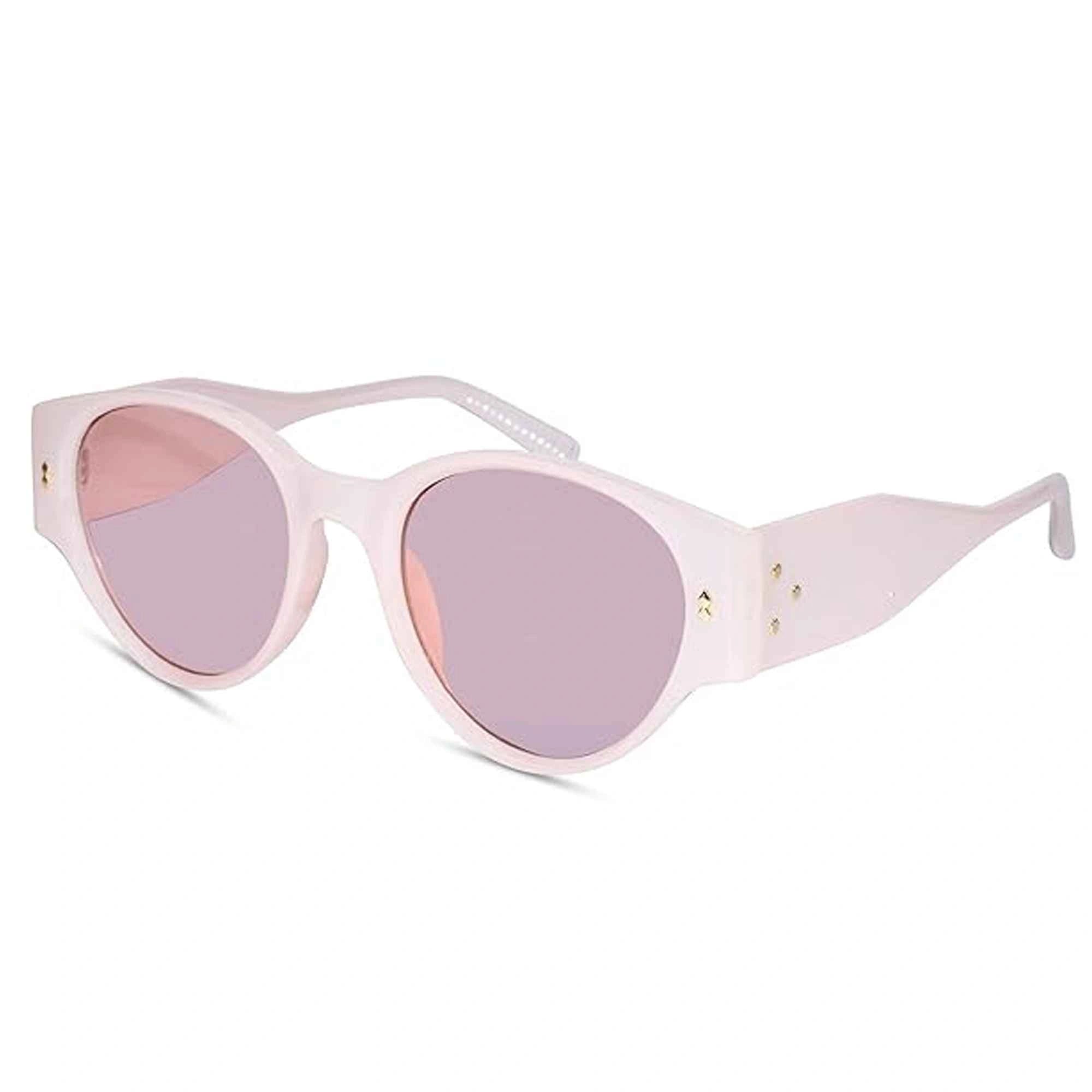 Buy Lenskndy branded round baby pink sunglasses women 100% sun rays protection full rim medium size