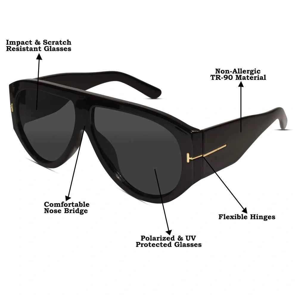 Polarized Aviator Black Sunglasses For Men LKS9577-BLK