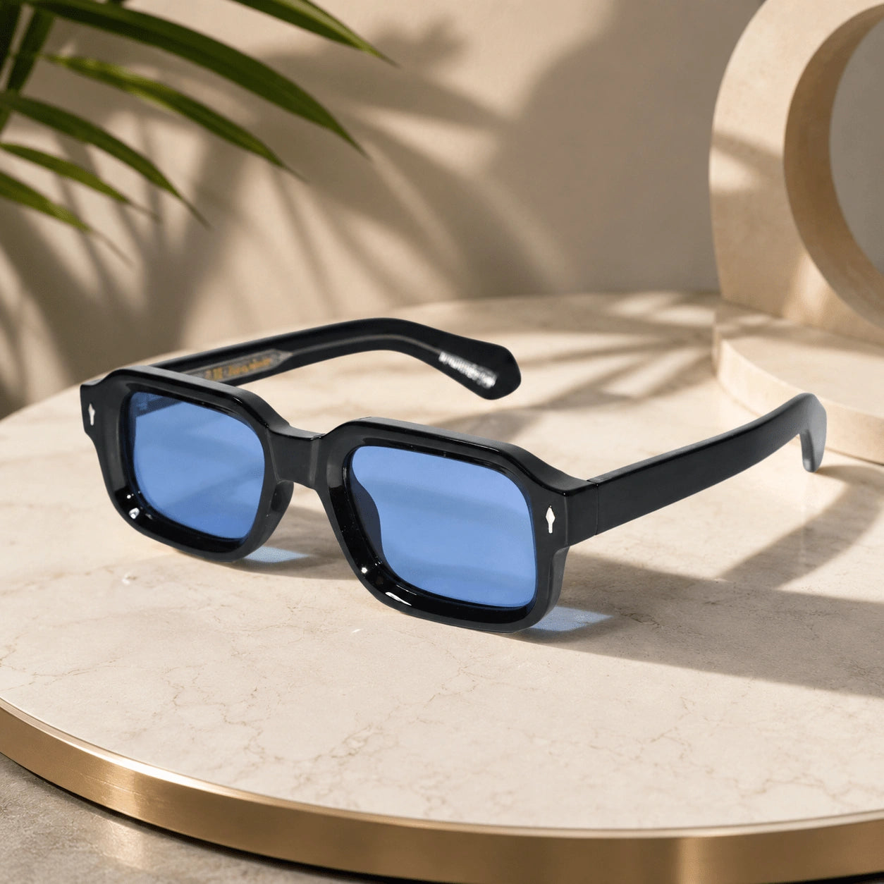 Premium Black Rectangular Blue Lens Sunglasses for Men ELSZ8302-BLK