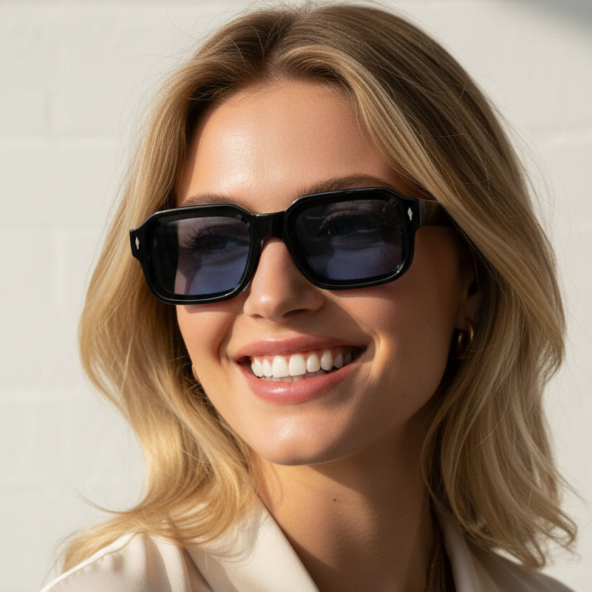 Premium Black Rectangular Blue Lens Sunglasses for Men ELSZ8302-BLK