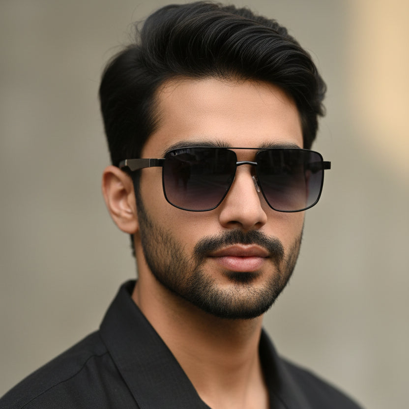 Premium Black Rectangular Sunglasses for Men LKS2648-BLK