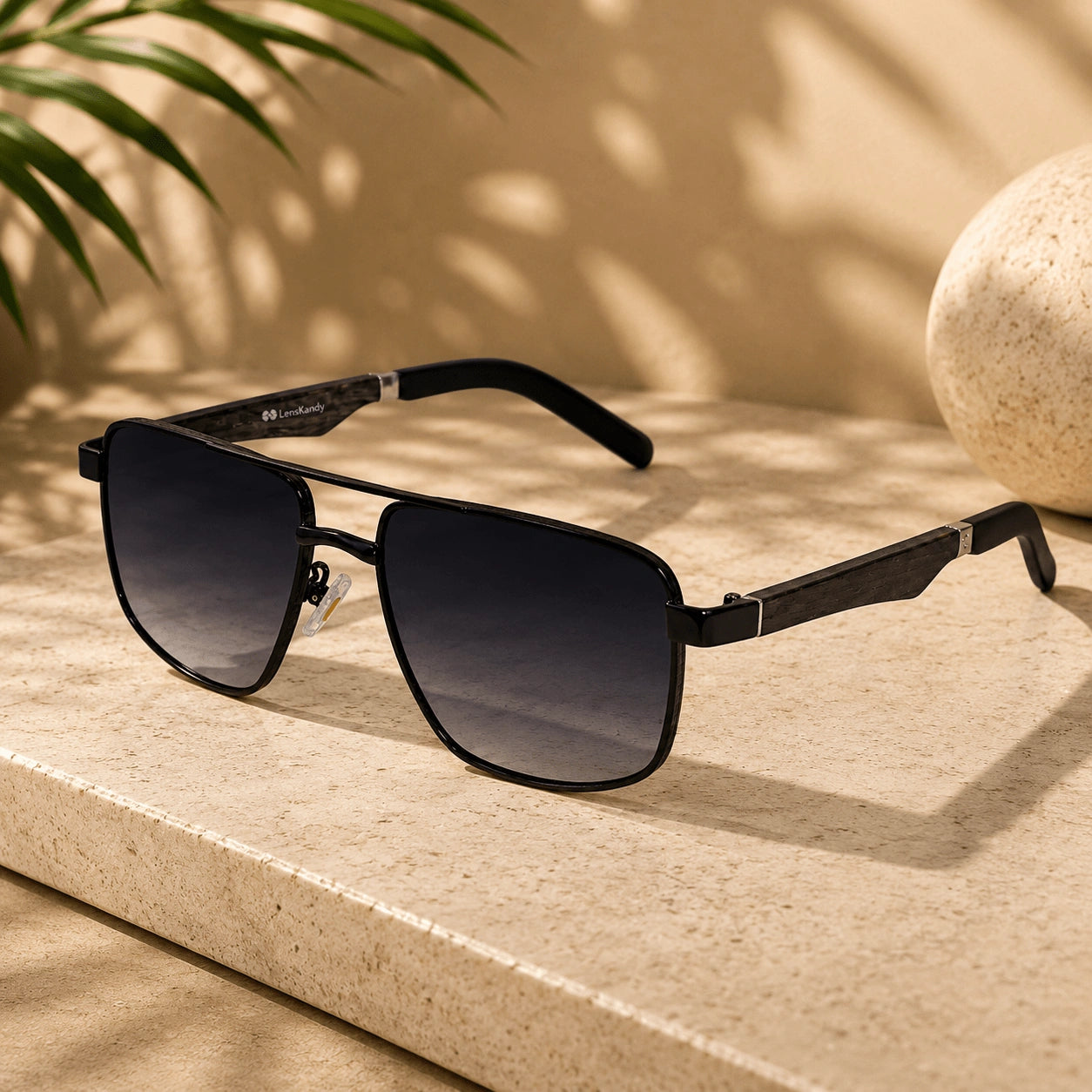 Premium Black Rectangular Sunglasses for Men LKS2648-BLK