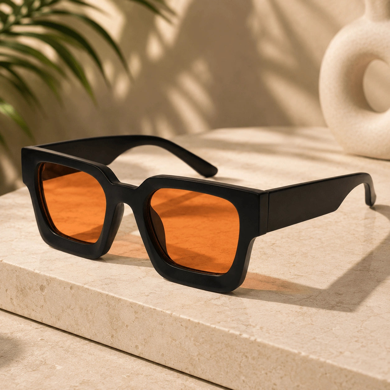 Premium Black Square Orange Lens Sunglasses for Men ELSZ3502-ORNG