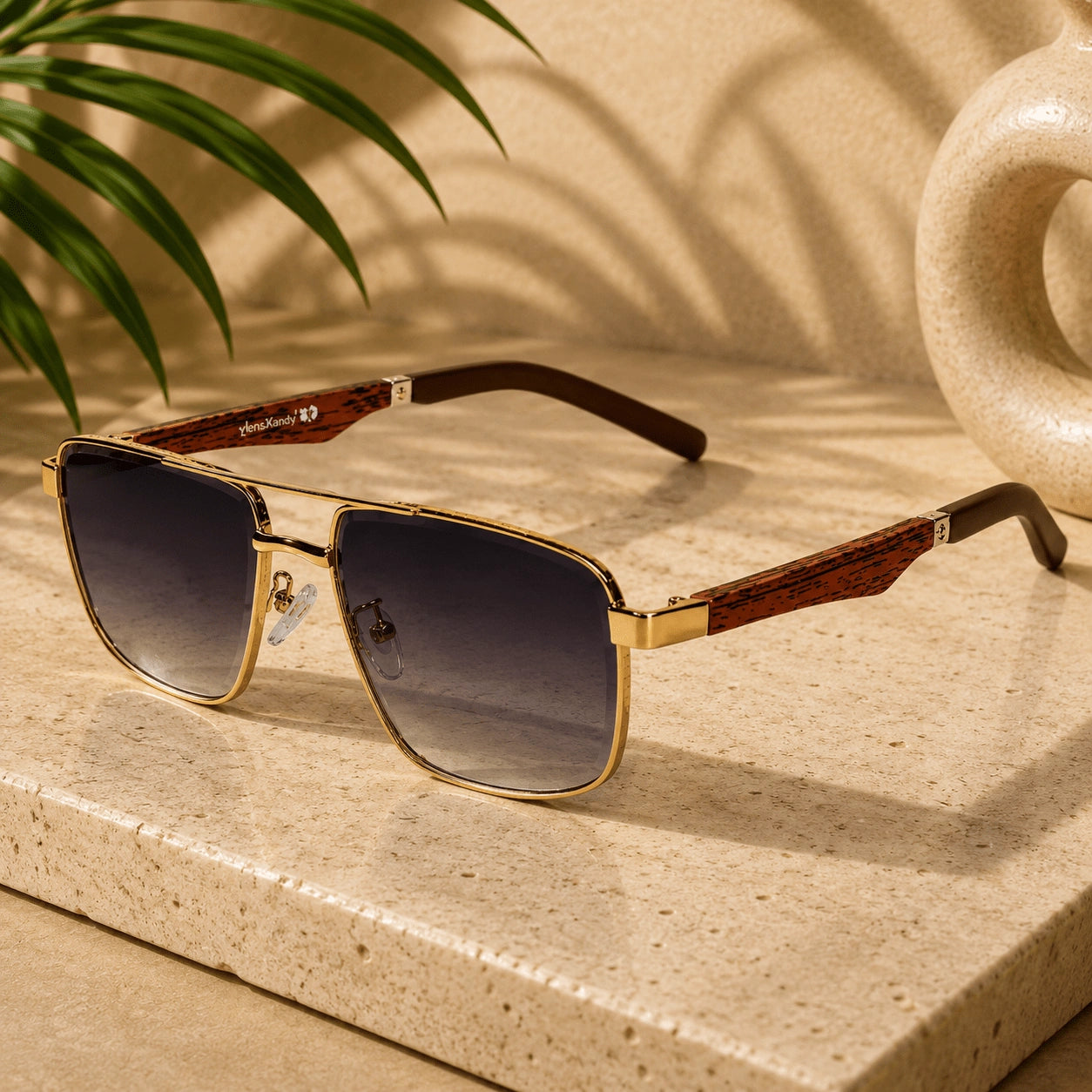 Premium Golden Rectangular Sunglasses for Men LKS2648-GLD