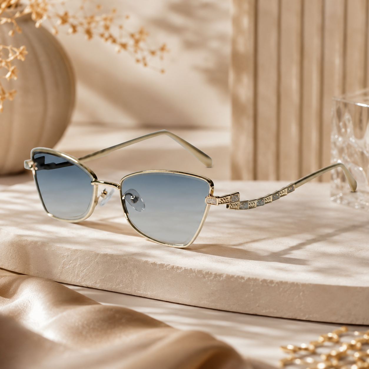 Premium Stylish Gold Cat Eye Sunglasses for Women ELS2026S025-Golden