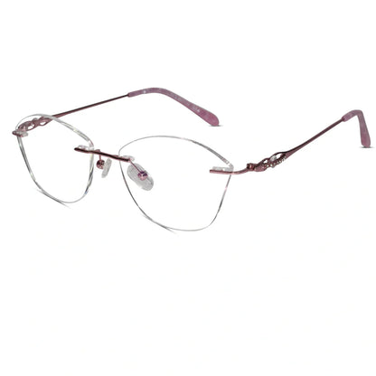 Sleek Rose Gold  Cat Eye Designer Rimless Eyeglasses