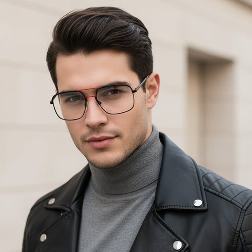 Black Aviator Eyeglasses For Men ELE8609-RED