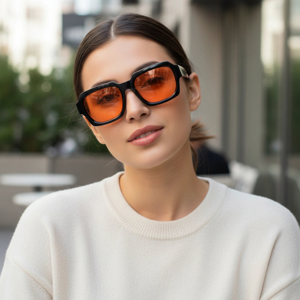 RETRO Orange Tint Square Sunglasses For Men & Women LKS2903-ORNG
