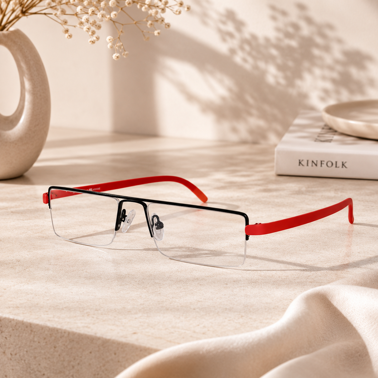 Readers Matte Black - Red Half Rim Rectangle For Men & Women LKHE0010-RED