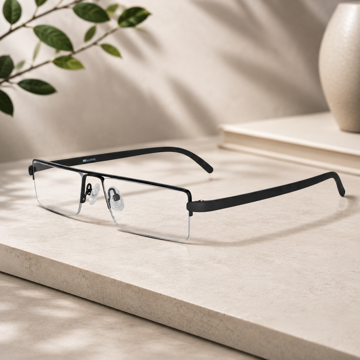 Readers Matte Black Half Rim Rectangle LKHE0010-BLK