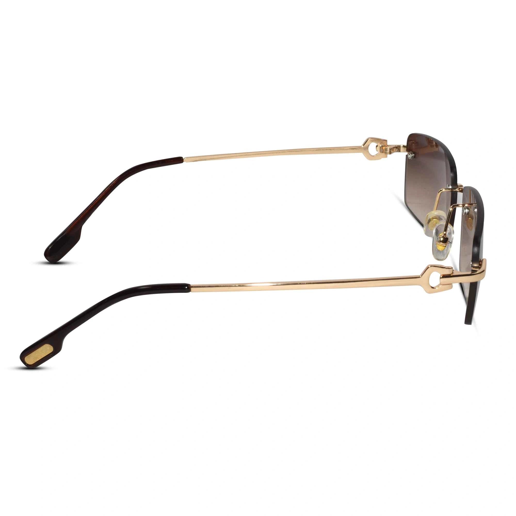 Rectangular Brown Rimless Sunglasses For Men & Women ELS66041-BRN