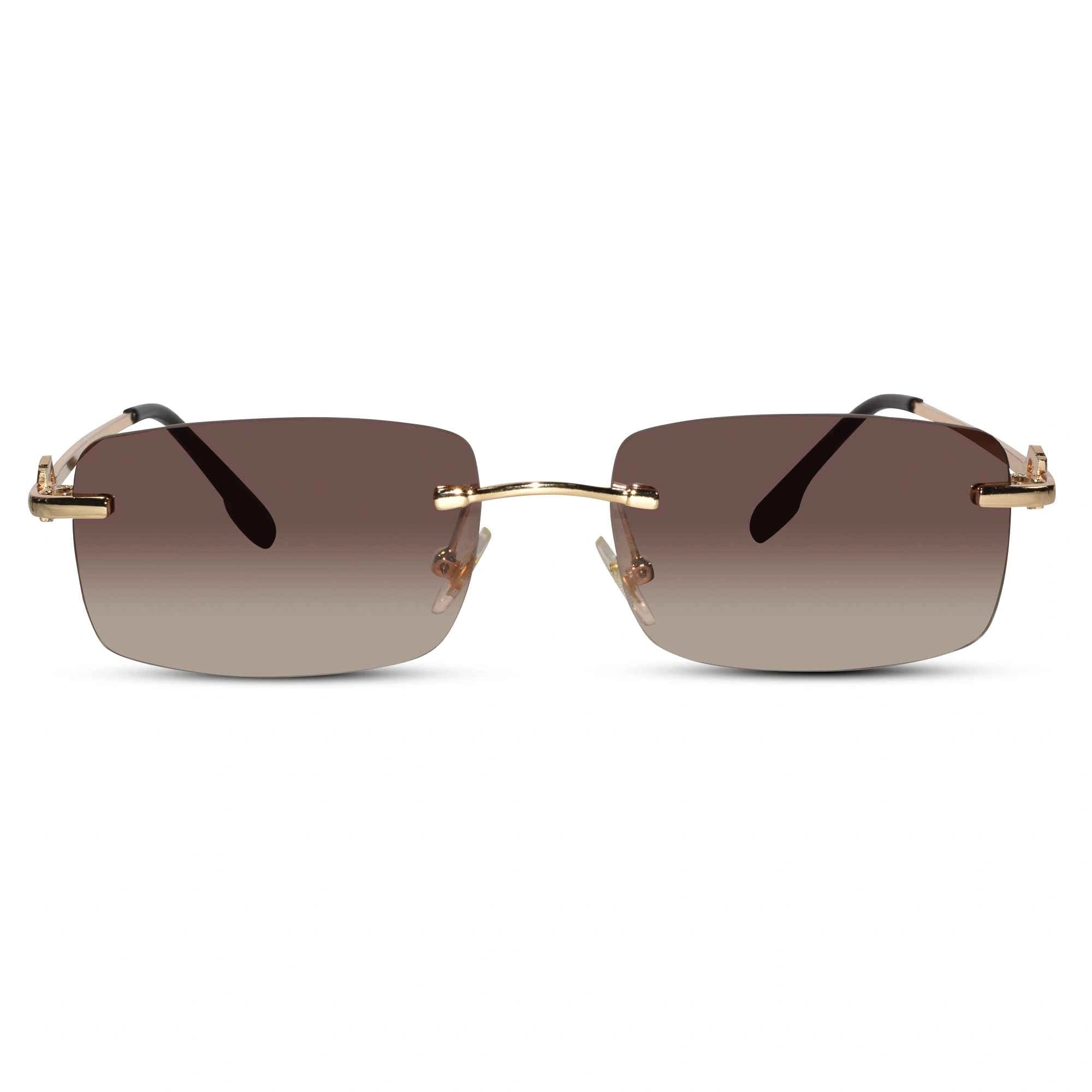 Rectangular Brown Rimless Sunglasses For Men & Women ELS66041-BRN