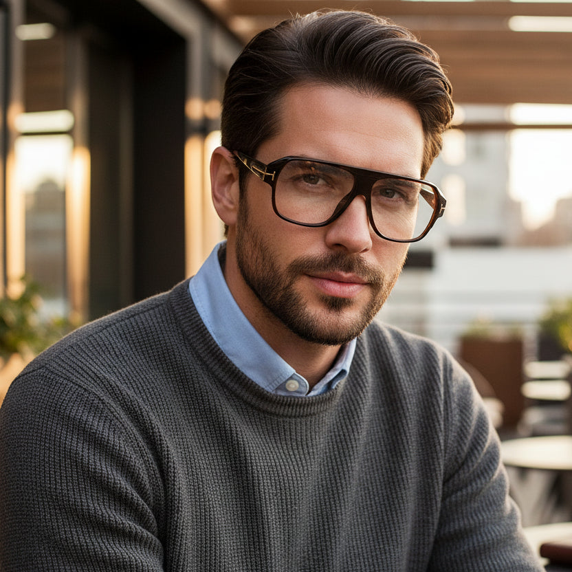 Designer Black Retro Rectangular Eyeglasses For Men ELE100-BRN