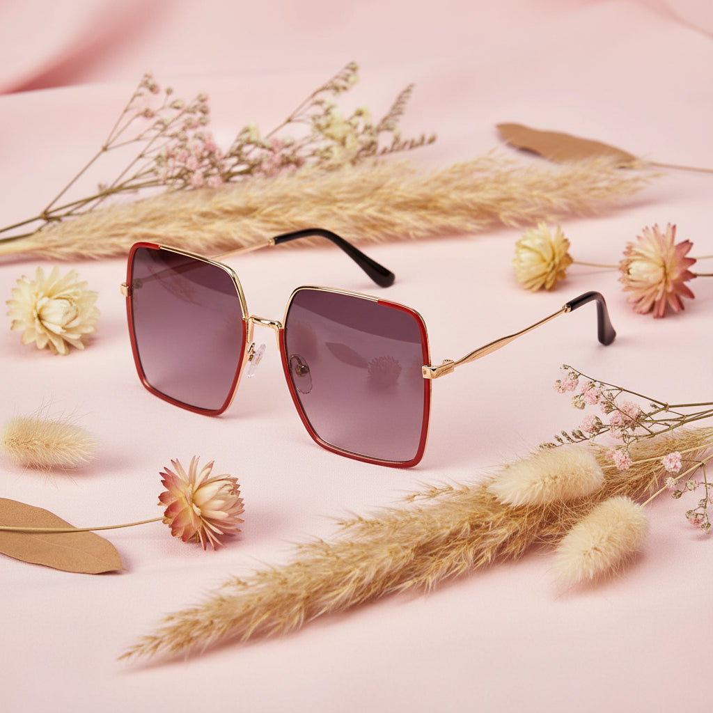 Dual Tone Oversize Red Sunglasses For Women LKS1758-RED