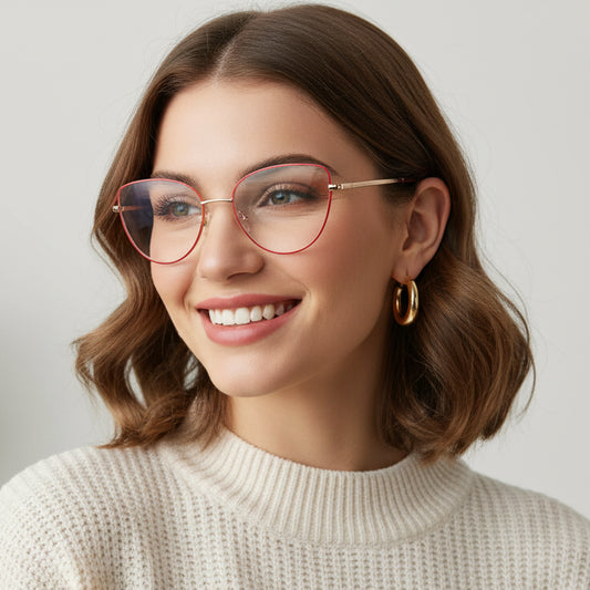 Red Golden Cateye Eyeglasses For Women LKE0001-RED