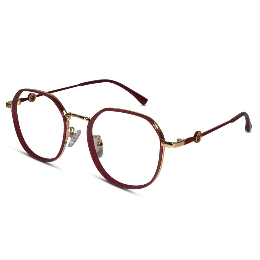 Red Hexagonal Eyeglasses For Women
