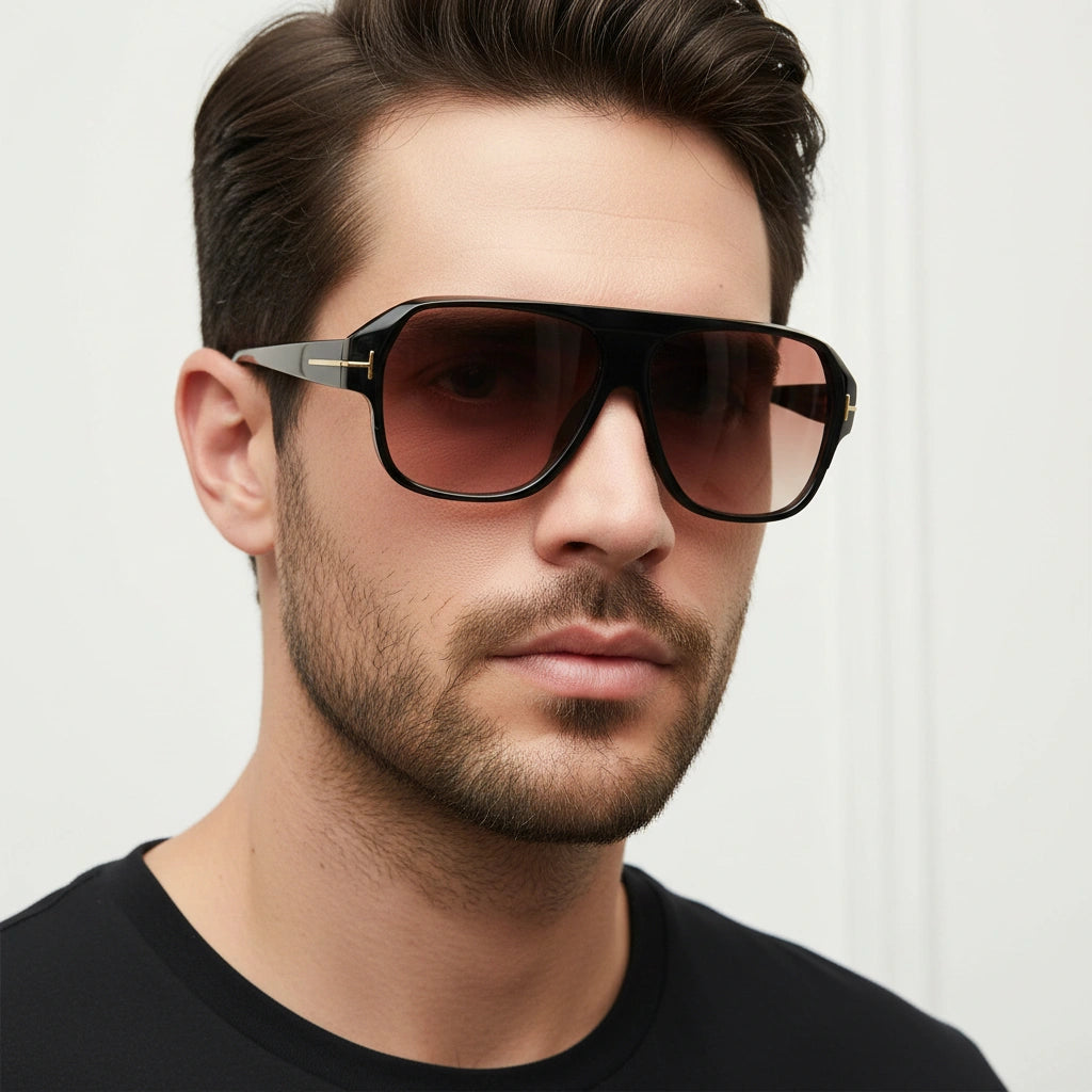 Retro Brown Tint Rectangular Sunglasses For Men ELSG100-BRN