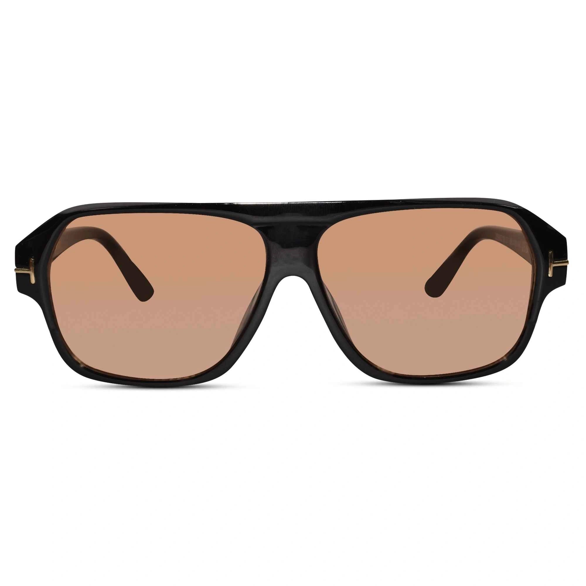 Retro Brown Tint Rectangular Sunglasses For Men ELSG100-BRN