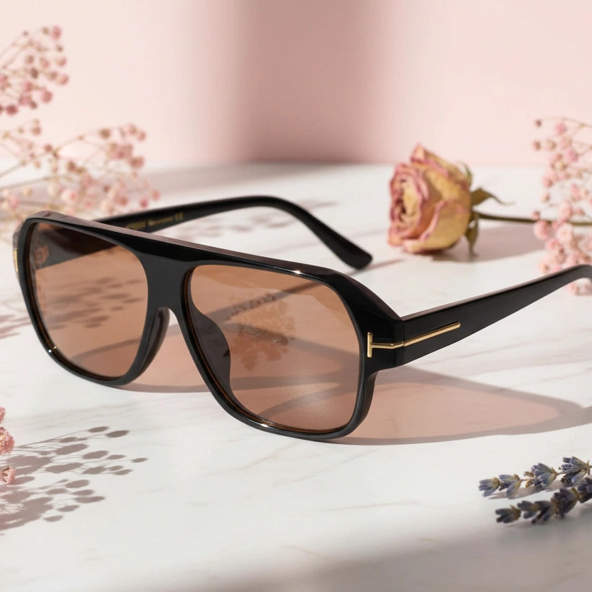 Retro Brown Tint Rectangular Sunglasses For Men ELSG100-BRN