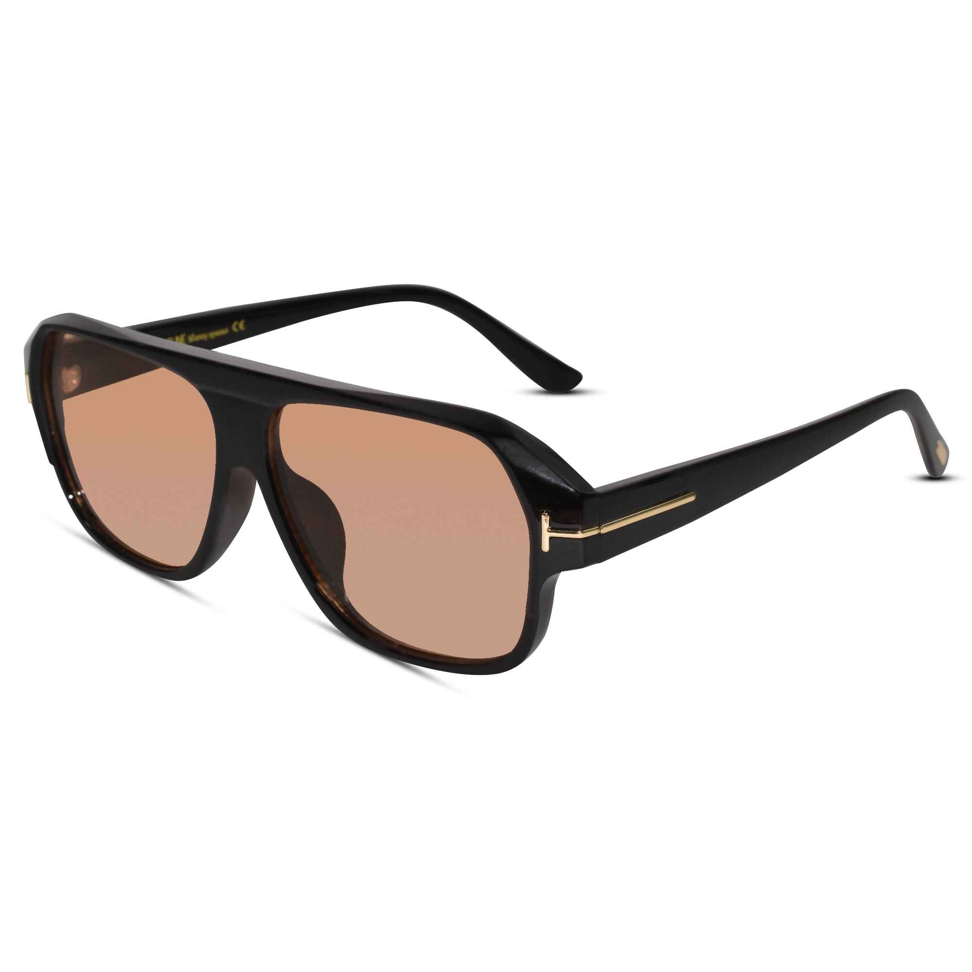 Retro Brown Tint Rectangular Sunglasses For Men ELSG100-BRN