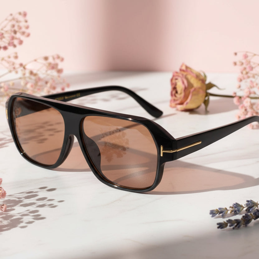 Retro Brown Tint Rectangular Sunglasses For Men ELSG100-BRN