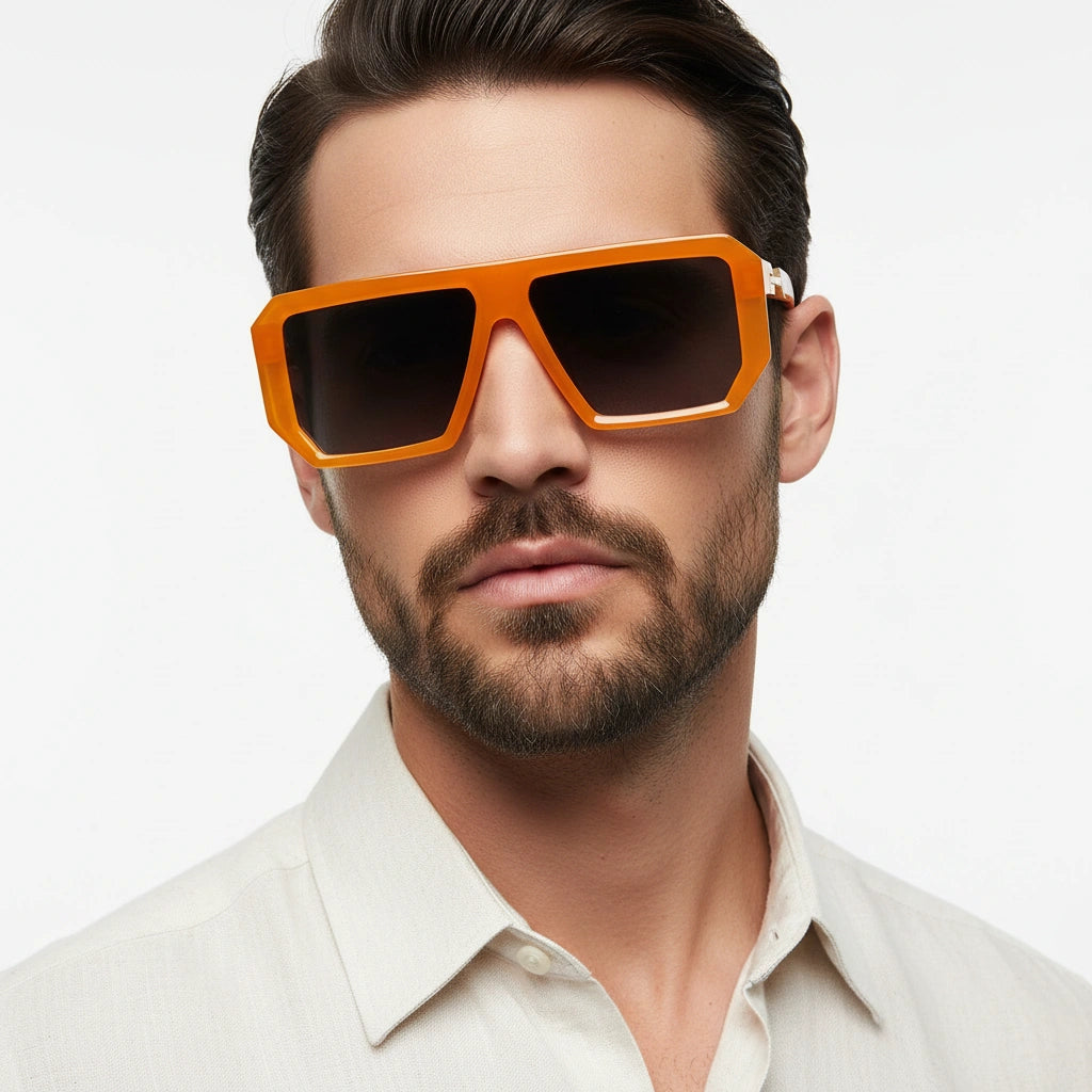 Retro Designer Orange Sunglasses For Men LKS8725-ORNG