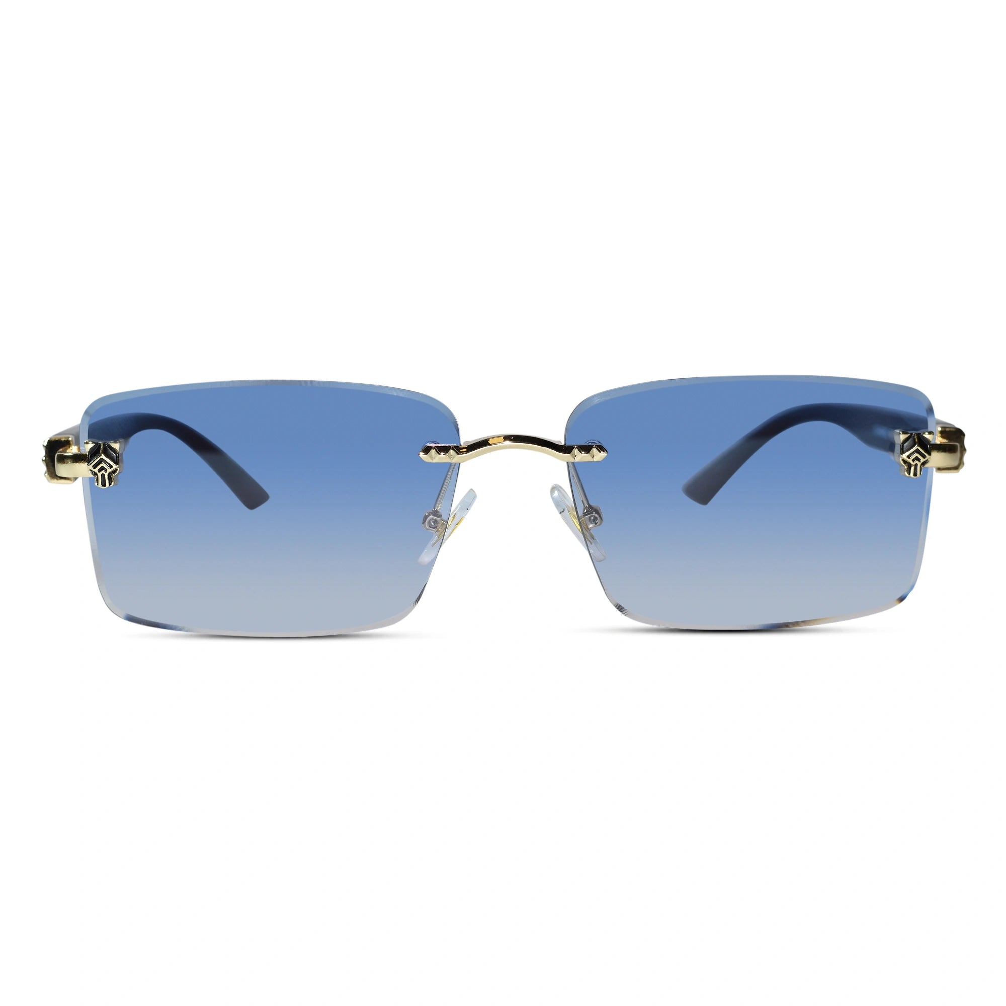 Rimless Blue Rectangle Sunglasses for Men ELS2026S029-BLU