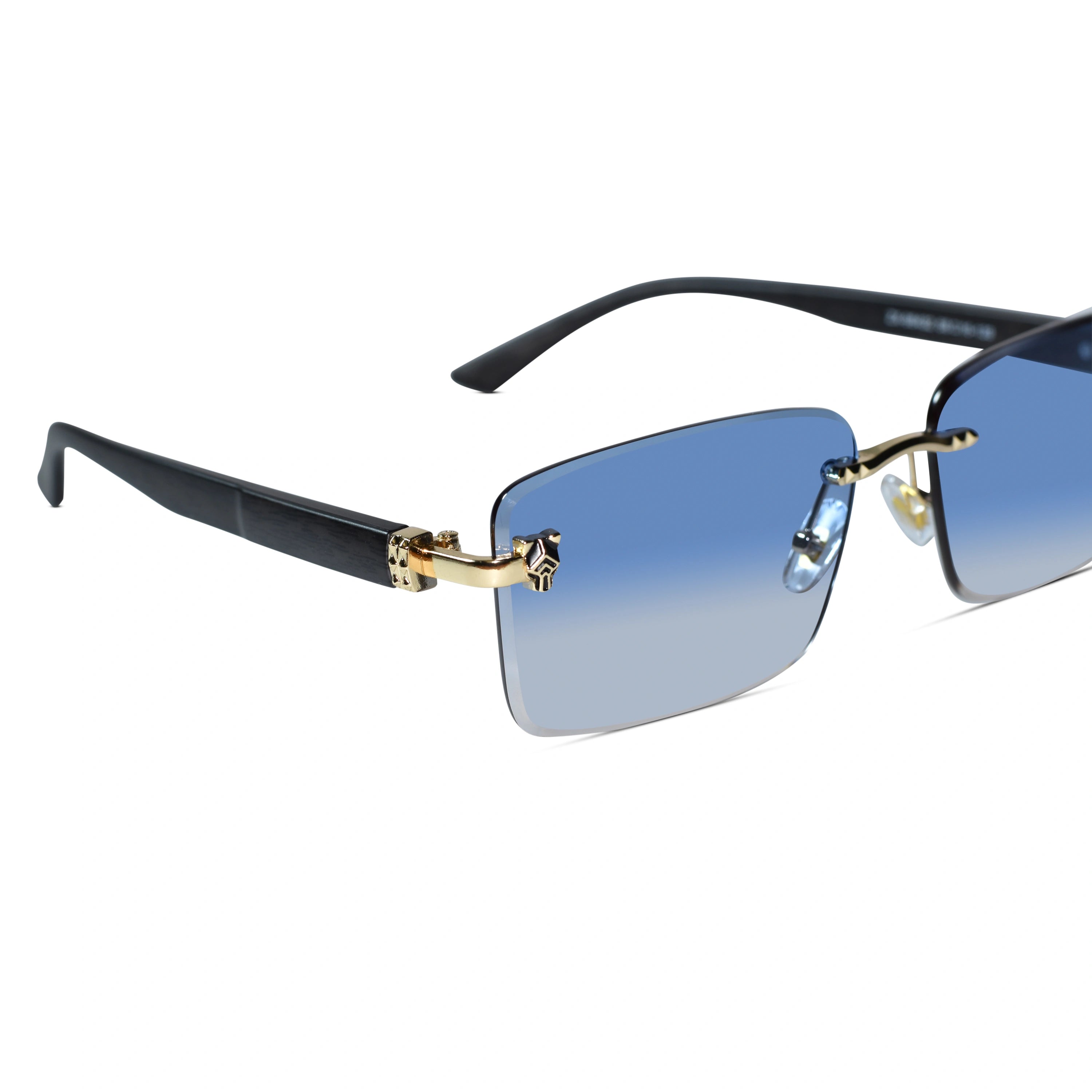 Rimless Blue Rectangle Sunglasses for Men ELS2026S029-BLU