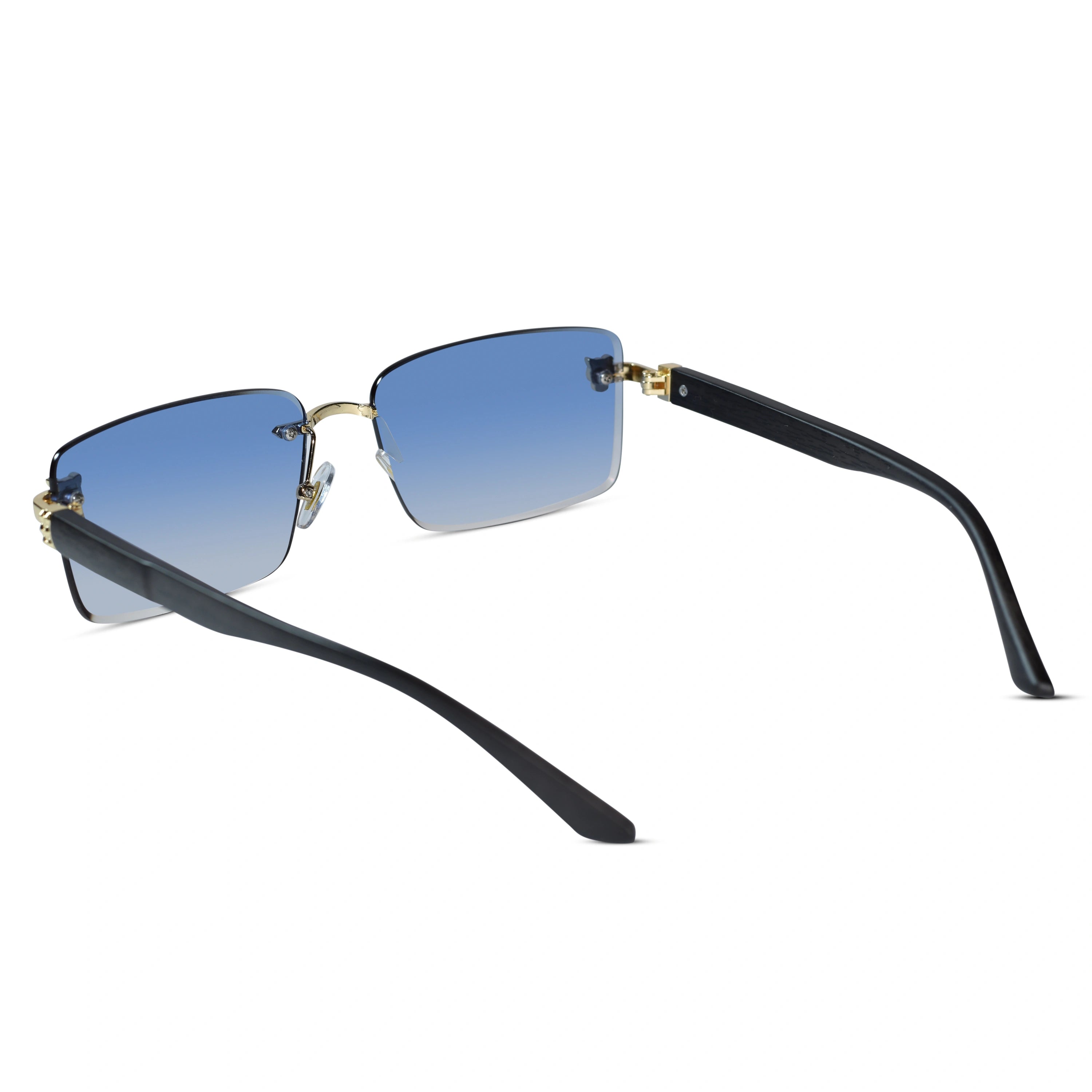 Rimless Blue Rectangle Sunglasses for Men ELS2026S029-BLU