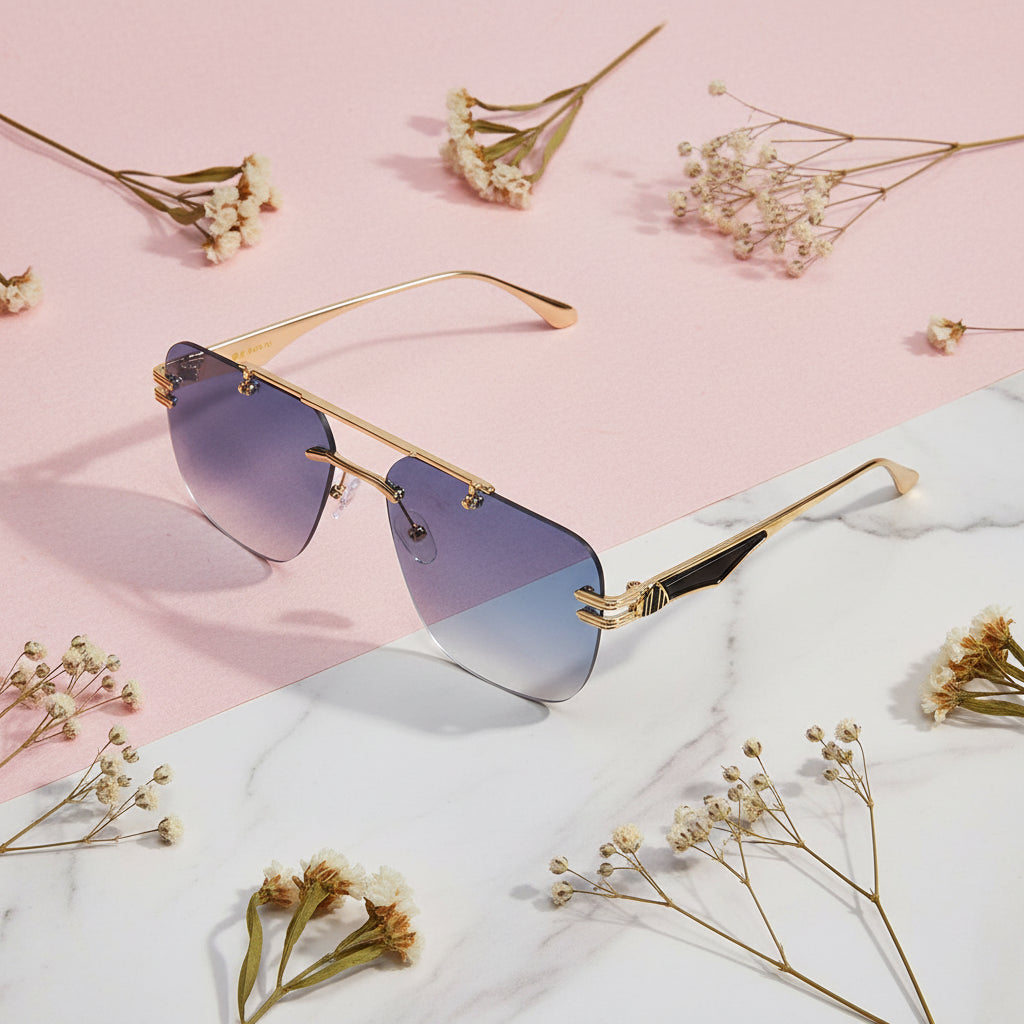 Golden Blue Tint Designer Rimless Sunglasses ELS001-BLU