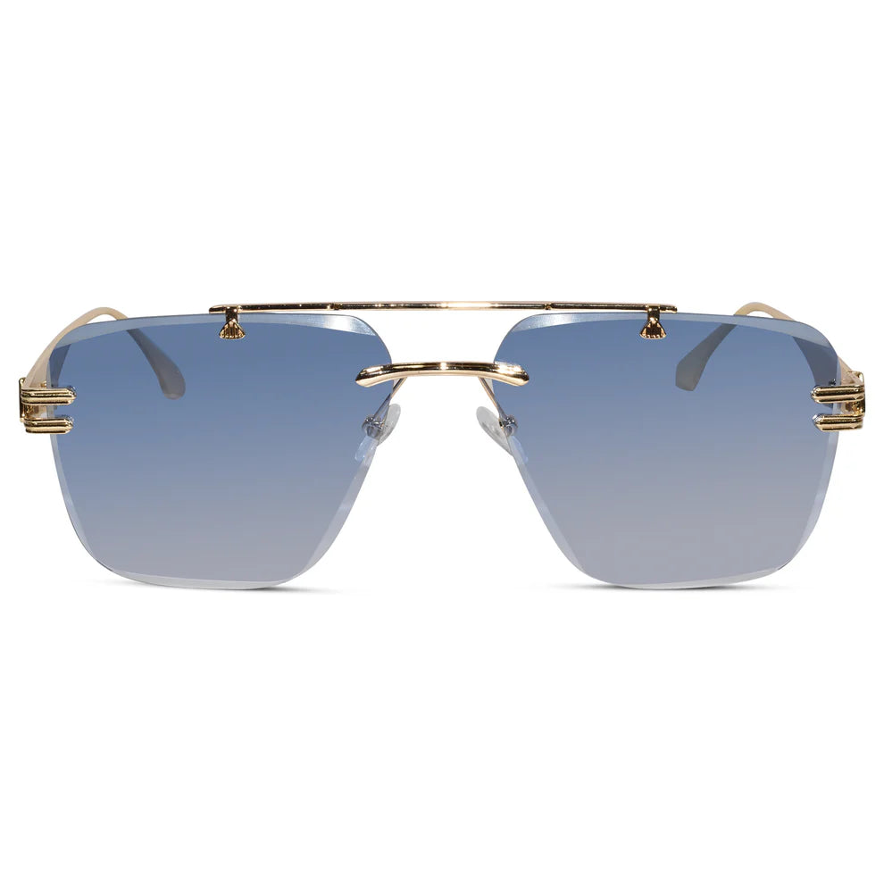Gold Purple Rimless Aviator Sunglasses