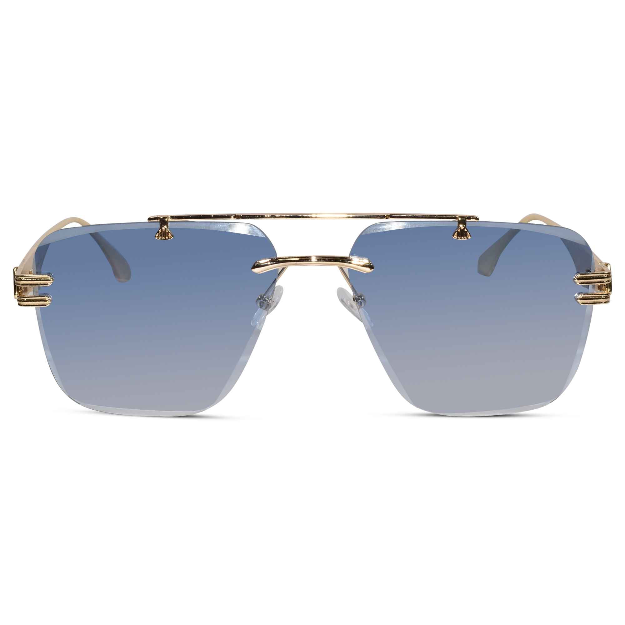 Golden Blue Tint Designer Rimless Sunglasses