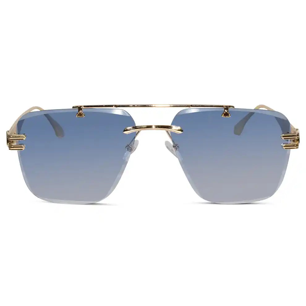 Gold Purple Rimless Aviator Sunglasses