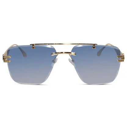 Gold Purple Rimless Aviator Sunglasses