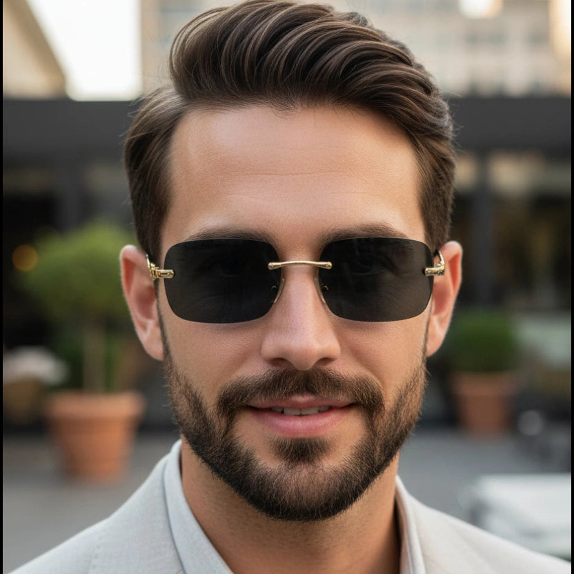 Rimless Rectangle Sunglasses for Men & Women ELS2026S030-BLK