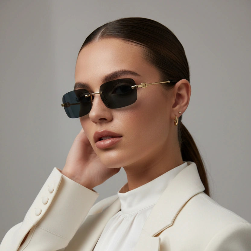 Rimless Rectangle Sunglasses for Men & Women ELS2026S030-BLK