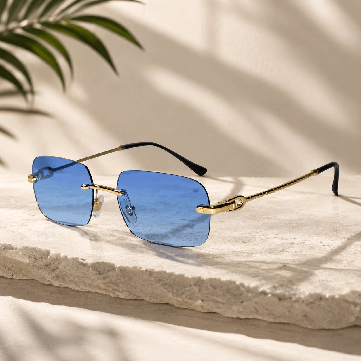 Rimless Rectangle Sunglasses for Men & Women ELS2026S030-BLU