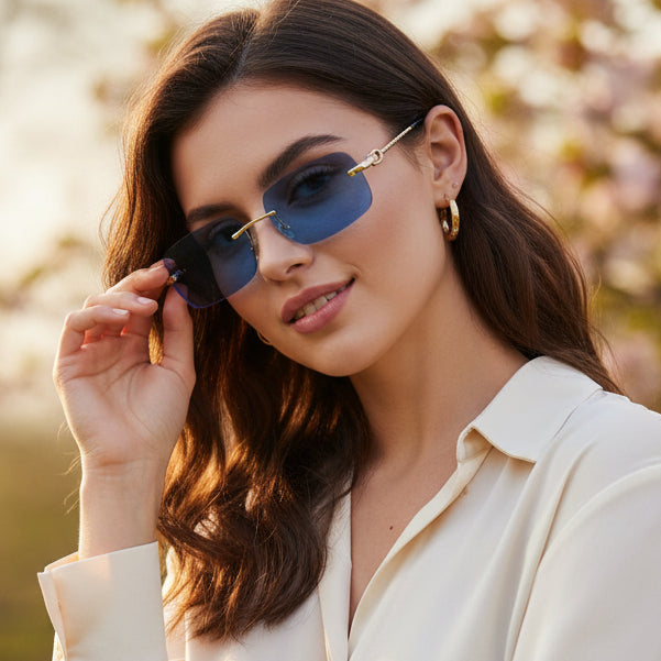 Rimless Rectangle Sunglasses for Men & Women ELS2026S030-Blue