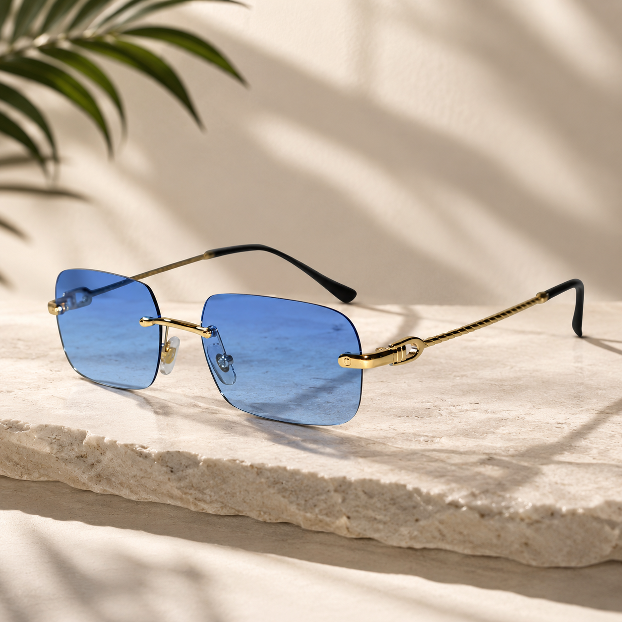 Rimless Rectangle Sunglasses for Men & Women ELS2026S030-Blue