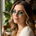 Rimless Square Sunglasses with Gold Sunglasses For Men & Women ELS2026S02-GRN