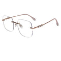 Rose Gold Jewel Designer Oversize Square Rimless Eyeglasses For Women ELE21088-PNK
