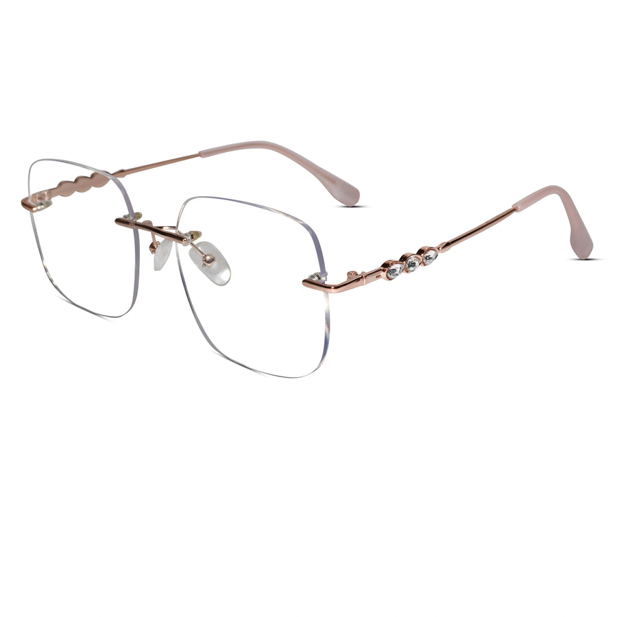 Rose Gold Jewel Designer Oversize Square Rimless Eyeglasses For Women