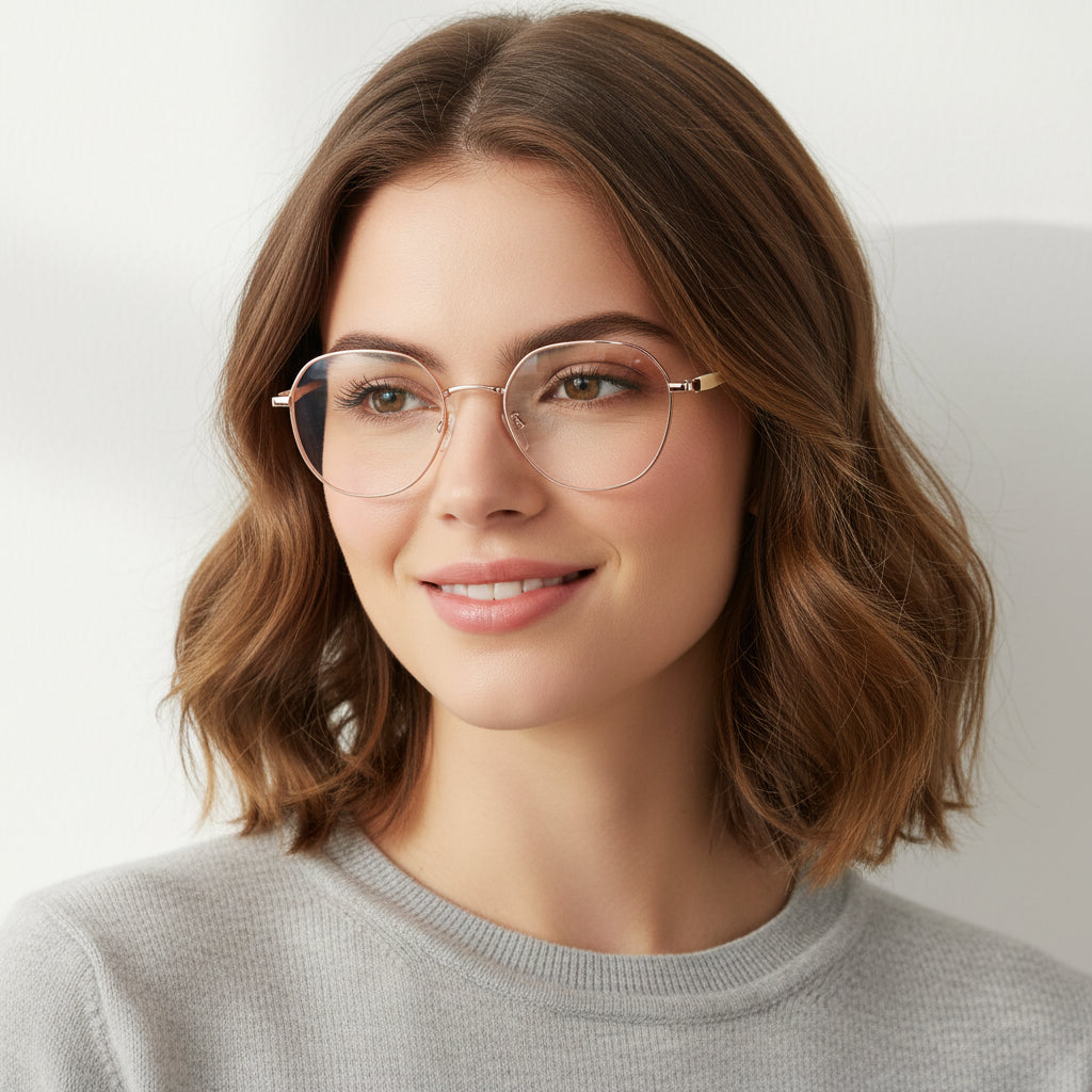 Rosegold Round Eyeglasses for men And Men & Women LKE0955-GOLD