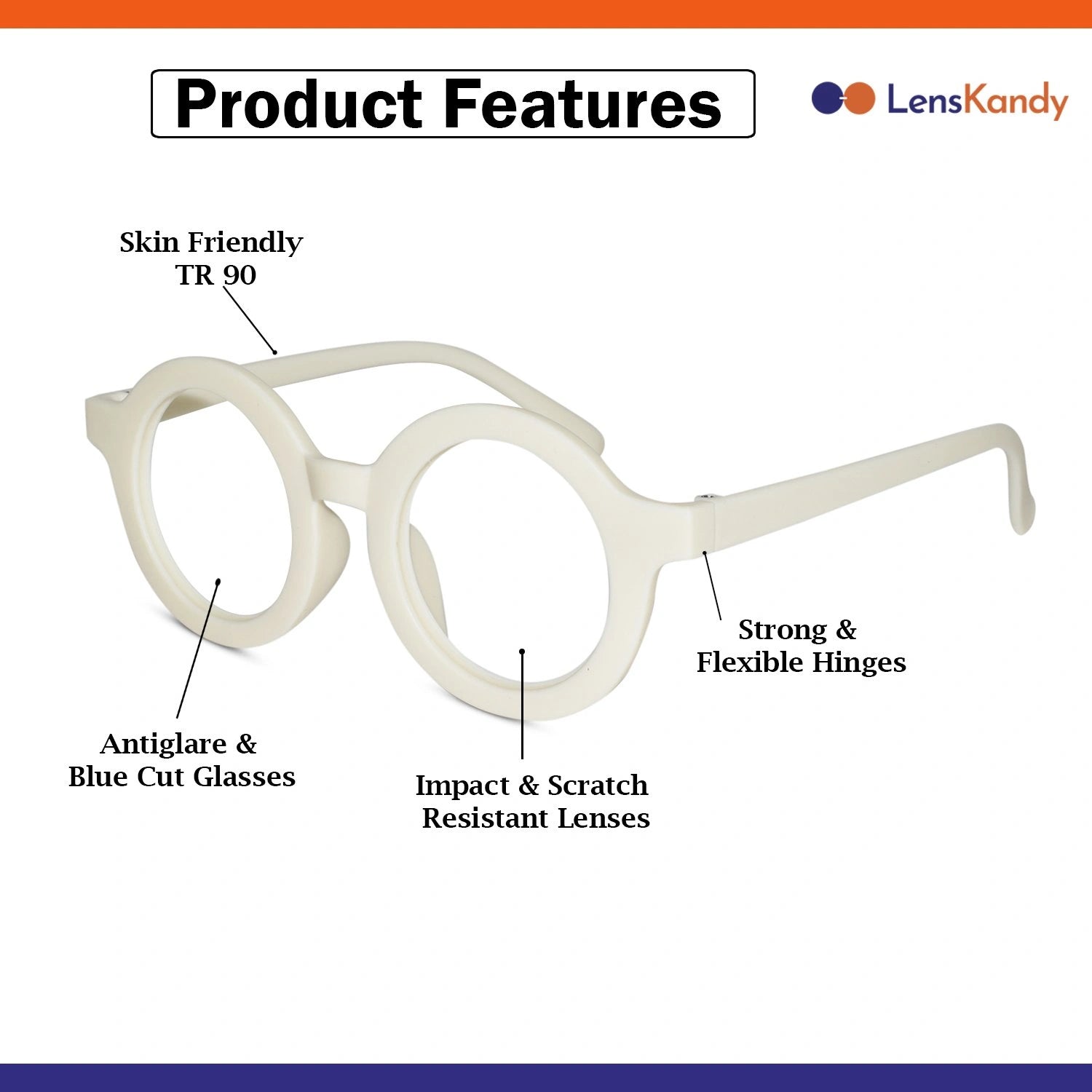 Round Shape White Color Eyeglasses For Kids LKE83108-WHT