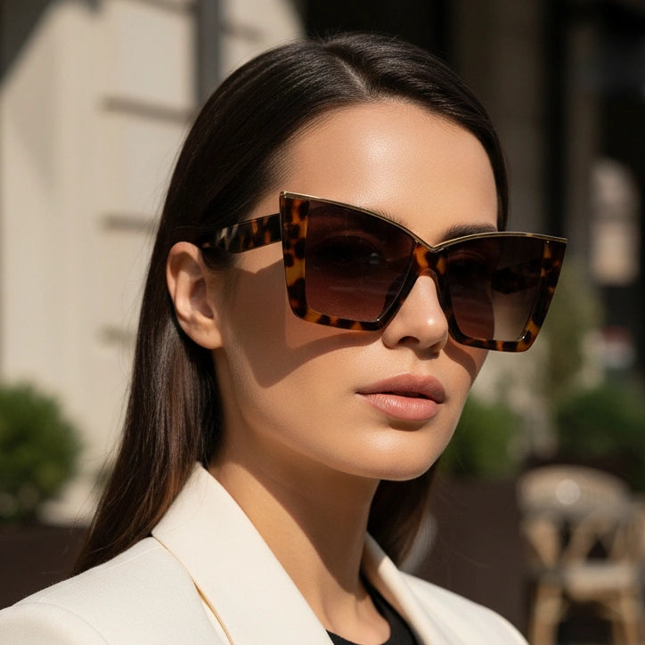 RoyalGaze | Animal Print Oversize Cateye Sunglasses For Women ELS98059-BRN